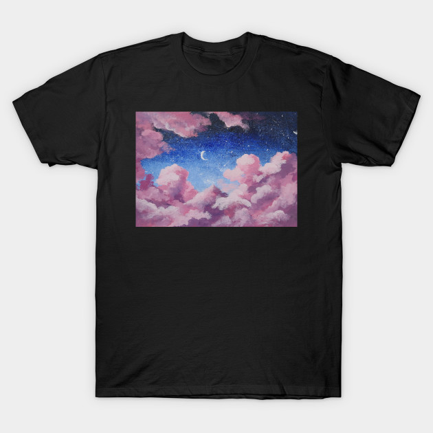 Galaxy Sky Pink Clouds Night Sky Moon Stars by Nevervand